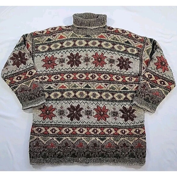 Express Tricot Chunky Knit Sweater Size Med Fair Isle Wool Angora Acrylic Silk - Picture 1 of 15